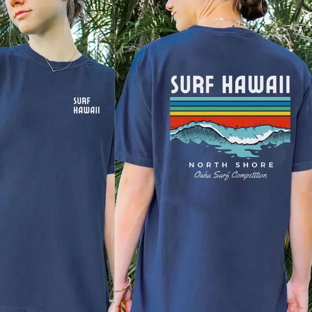 Hawaiian Traditions North Shore JV Printed Hawaii Surfing Men Women White High Qulaty Cotton T-shirt Comfortable Beach-style Surf Tee Tops