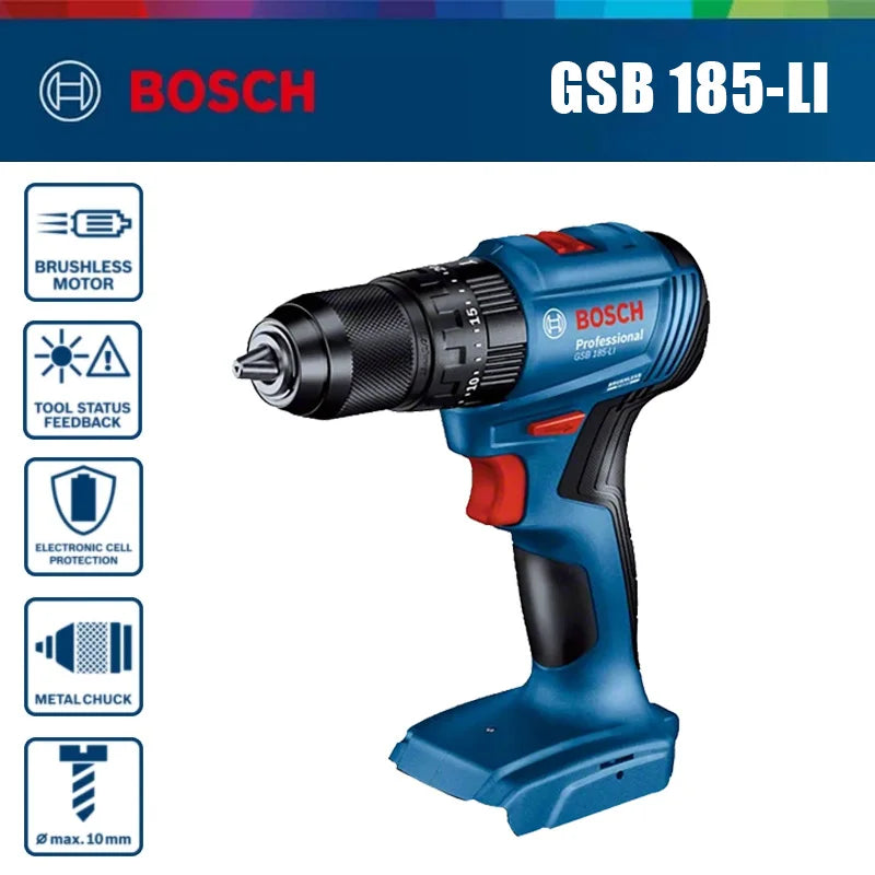 Bosch GSB 185-LI 18V Brushless Cordless Impact Drill 1900RPM Multifunctional Electric Screwdriver Power Tools Rotary Tool