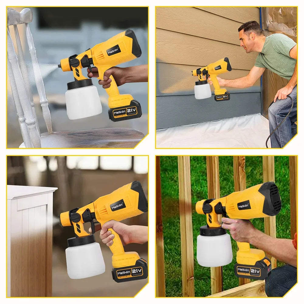 Makita Compatible 18V MELLWIN 1000ML Cordless Electric Spray Gun Household Paint Sprayer Furniture Steel Coating Airbrush For Makita 18V Battery Pin