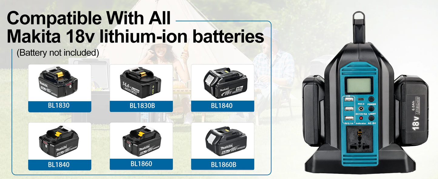 Makita Compatible 18V JV 350W Power Inverter for Makita 18V Battery DC 18V to AC 110-120V/220-230V Pure Sine Wave Battery Inverter for Camping Emergency