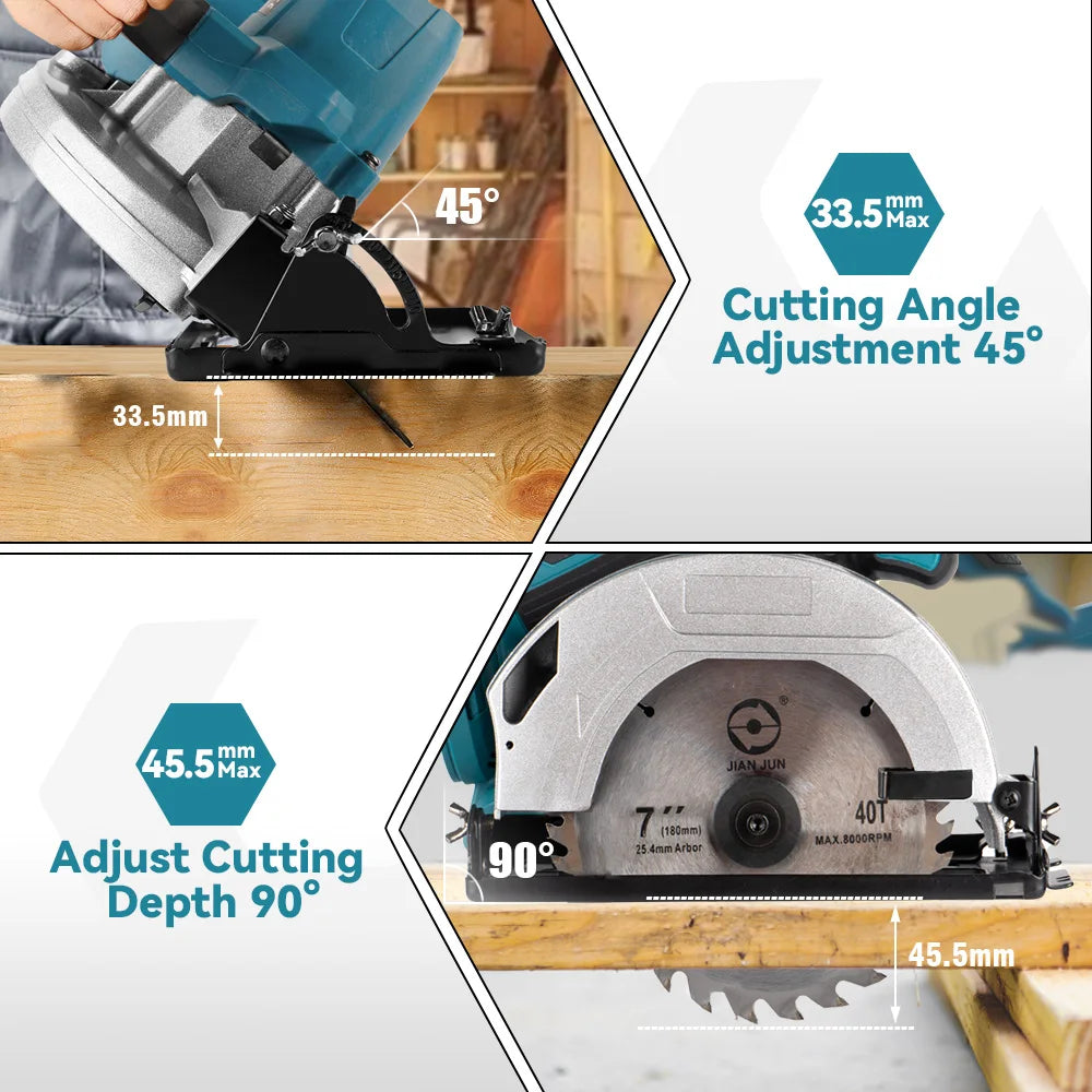 Makita Compatible 18V JV 7 Inch 180mm Brushless Circular Saw 10800Rpm 3 Saw Blade Efficient  Woodworking Cutting Power Tool For Makita 18V Battery Pin