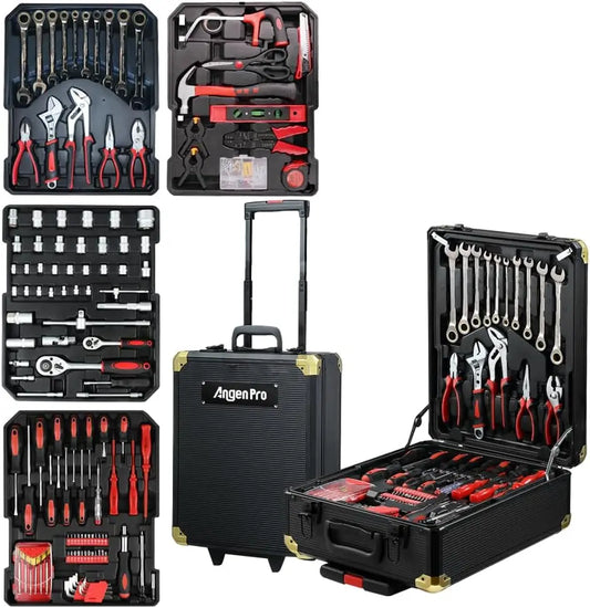 DIY TOOL KIT Household Repair Tool Set - Portable Hand Toolbox Trolly Case on Wheels, Professional Mechanics Kit With Multi-Functional Wr
