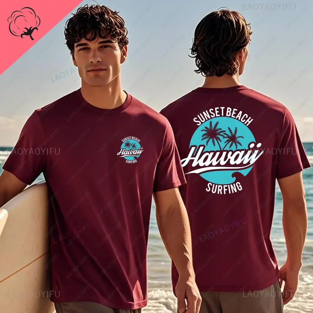 Hawaiian Traditions North Shore JV Printed Hawaii Surfing Men Women White High Qulaty Cotton T-shirt Comfortable Beach-style Surf Tee Tops