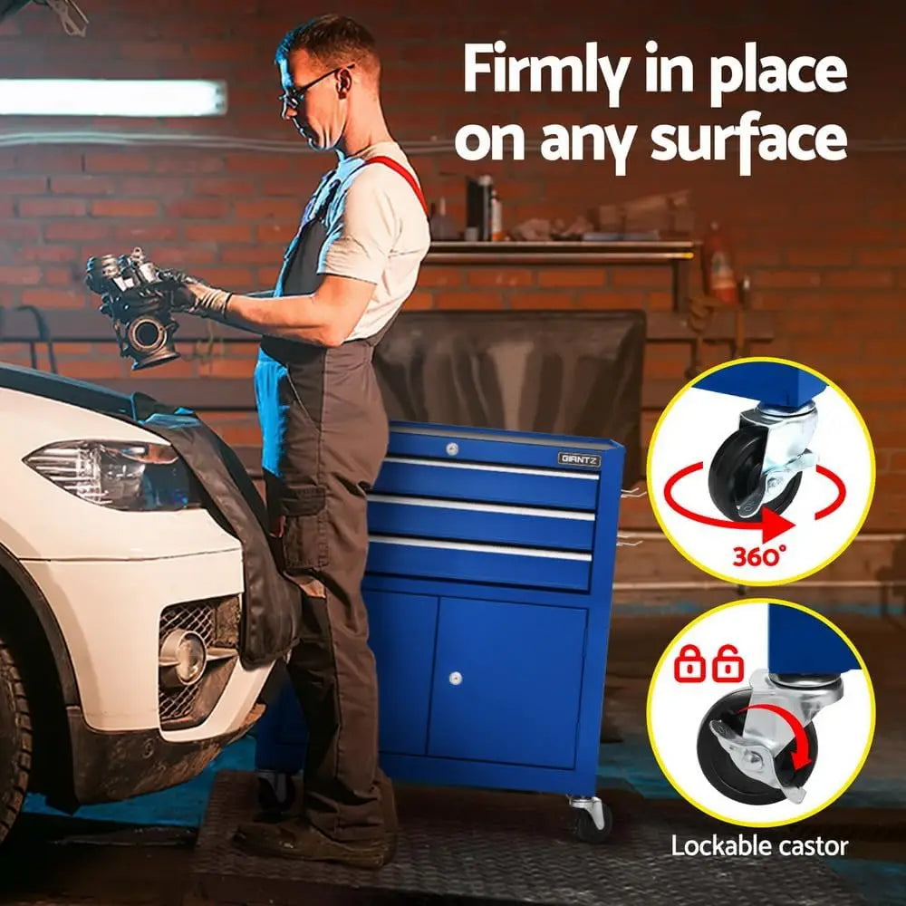 3 Drawers Large Tool Chest Trolley, Lockable Tool Box Tools Storage Box Cabinet Cart Garage Ute Organiser Boxes, 100kg Capacity