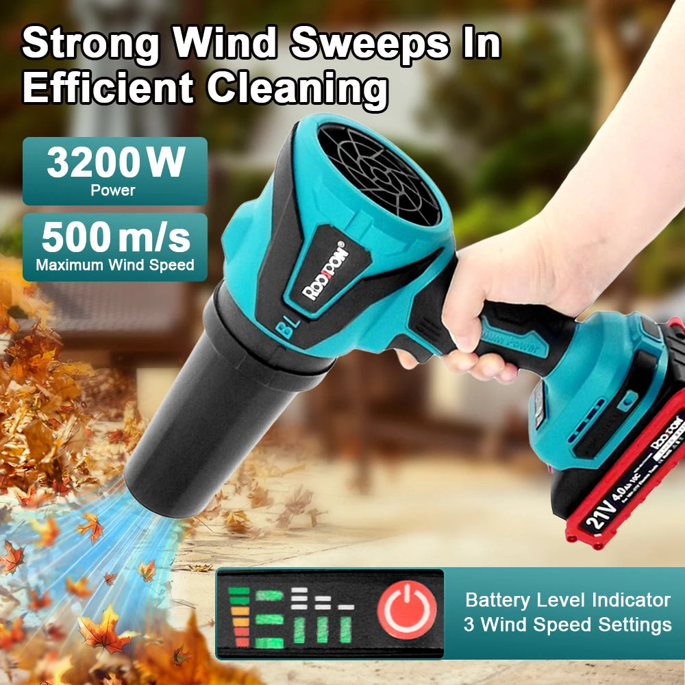 Makita Compatible 18V JV RDDSPON Cordless Electric Air Blower 2 In 1 Blowing Suction 3200W 350000RPM Brushless Turbo Jet Fan 3 Gear Adjustable Power Tool