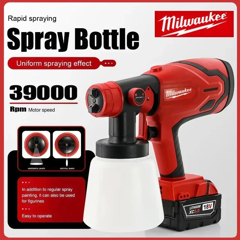 Milwaukee 18V 800ML Electric Spray Gun Cordless Paint Sprayer Auto Furniture Steel Coating Airbrush Compatible Red Electric Spray