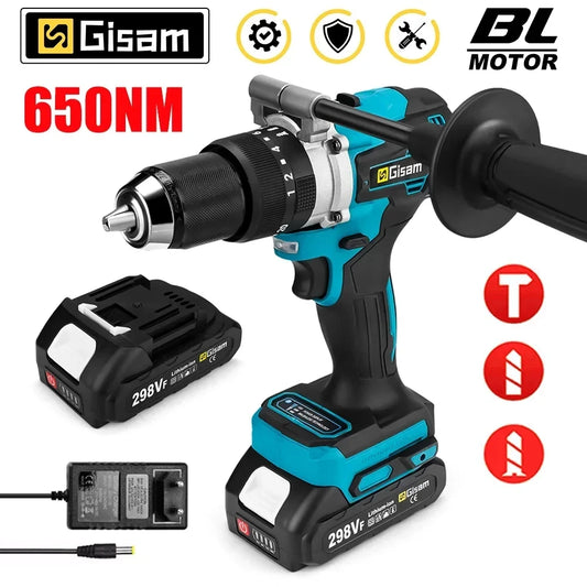 Makita Compatible 18V Gisam 650NM Brushless Electric Impact Drill 13MM Chuck Driver Cordless Electric Screwdriver Tool for Makita 18V Battery Pins