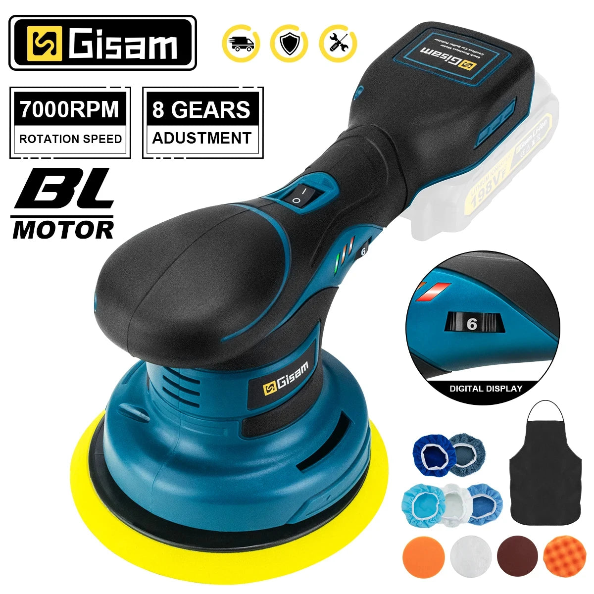 Makita Compatible 18V JV Gisam Brushless Car Polisher 6Gears Adjustment Wireless Car Polishing Machine Electric Polish Tool For Makita 18v Battery Pins