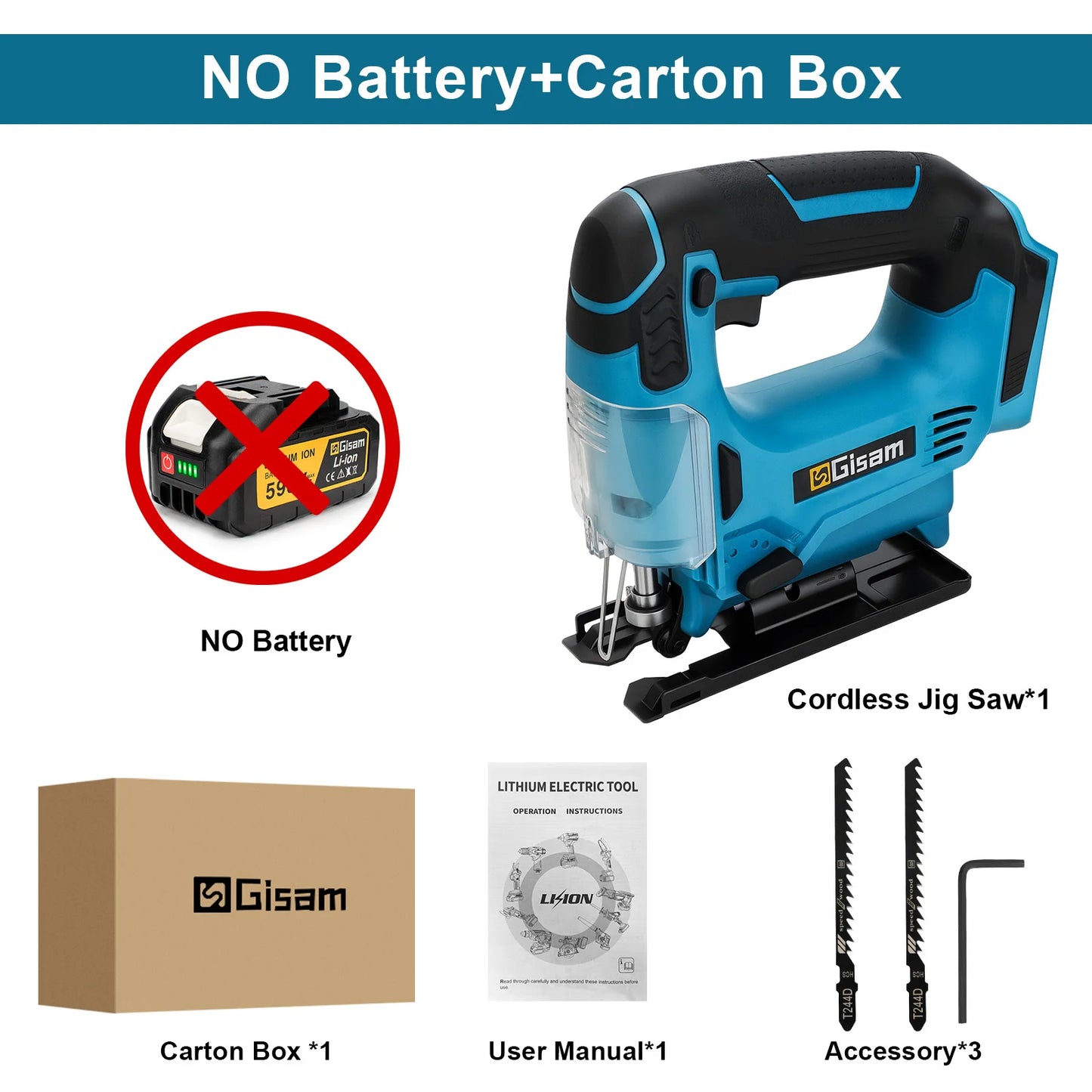 Makita Compatible 18V Gisam 26mm Electric Jigsaw Portable Cordless Saw Multi-Function Wood Cutting Woodworking Machines For Makita 18V Battery pin