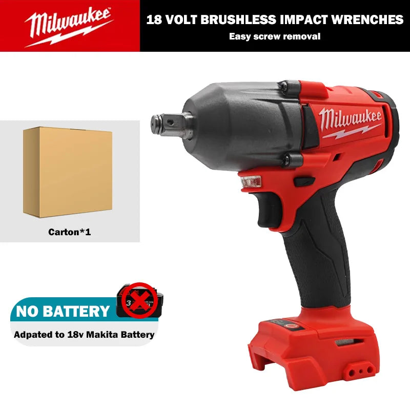 Milwaukee 18V 1300Nm 1/2inch impact Wrench High Torque High Quality Modern Tools Renovations & Repairs Portable 1/2inch Power Wrench High-Intensity Impact