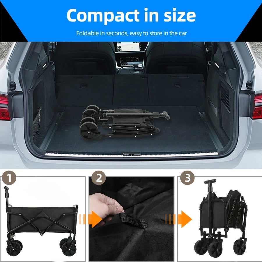 Trolley beach wagon JV Heavy Duty Large Capacity Folding Wagon Outdoor Portable Utility Cart Collapsible Pull Trolley for Shopping Beach Garden