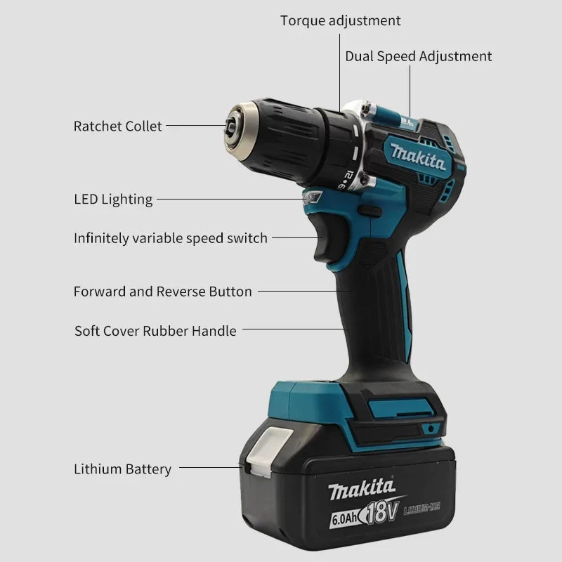 Makita Original 18V DDF487 Cordless Driver Drill Brushless Electric Impact Screwdriver Rechargeable Power Tool 18V