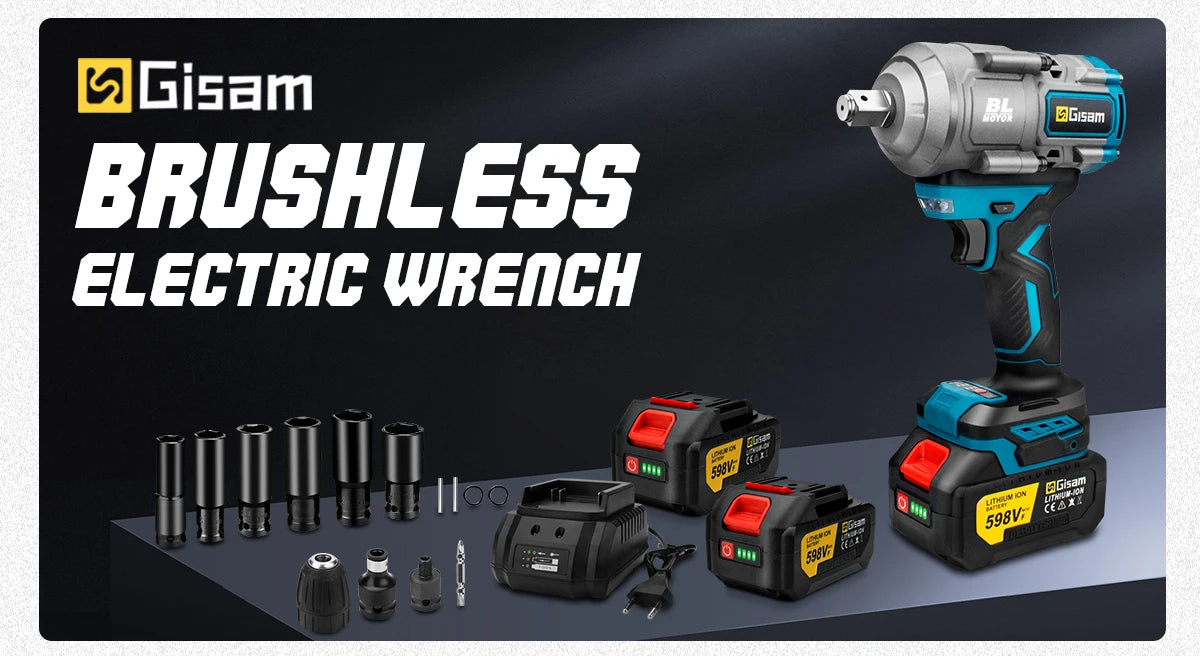 Makita 18V Compatible Gisam 2000N.M Torque Brushless Electric Impact Wrench 1/2 inch Screwdriver Cordless Wrench Power Tool For Makita 18V Battery Pin