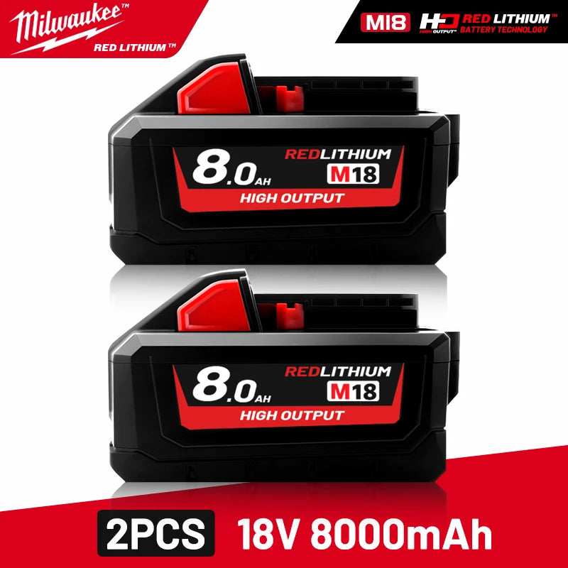 Milwaukee Original M18 8.0Ah 18V M18HB8 XC HD lithium battery- 1pk, 2pk and 3pk with charger options