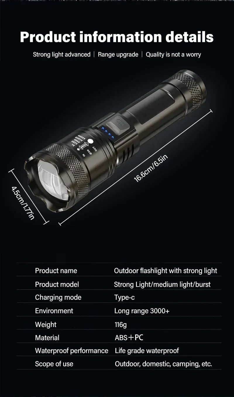 Torch Super Bright P50 JV Flashlight USB Rechargeable LED Long Range Tactical Torch Outdoor Waterproof Emergency Camping Fishing Lantern