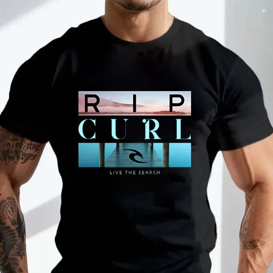 Selling Rip Live The Search Beauty Curl Logo Men Motorcycle T-Shirt Amazing Quality Top Tees Male New T Shirts