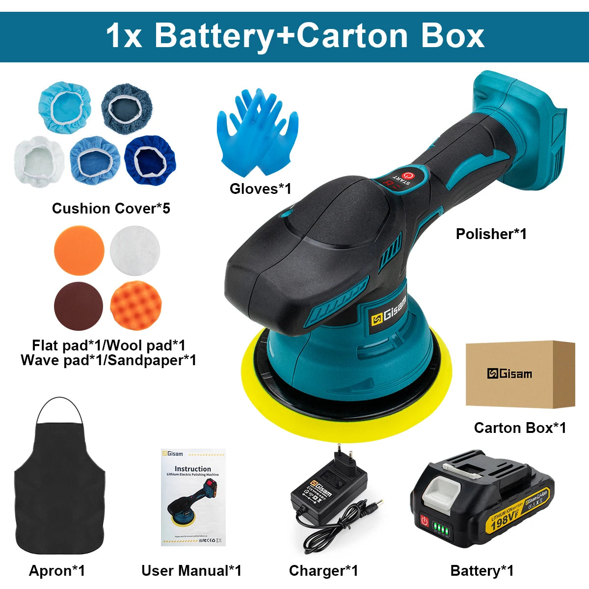 Makita Compatible 18V Gisam Cordless Car Polisher 8 Gears Digital Display Electric Polisher Auto Car Polishing Waxing Machine For Makita 18V Battery