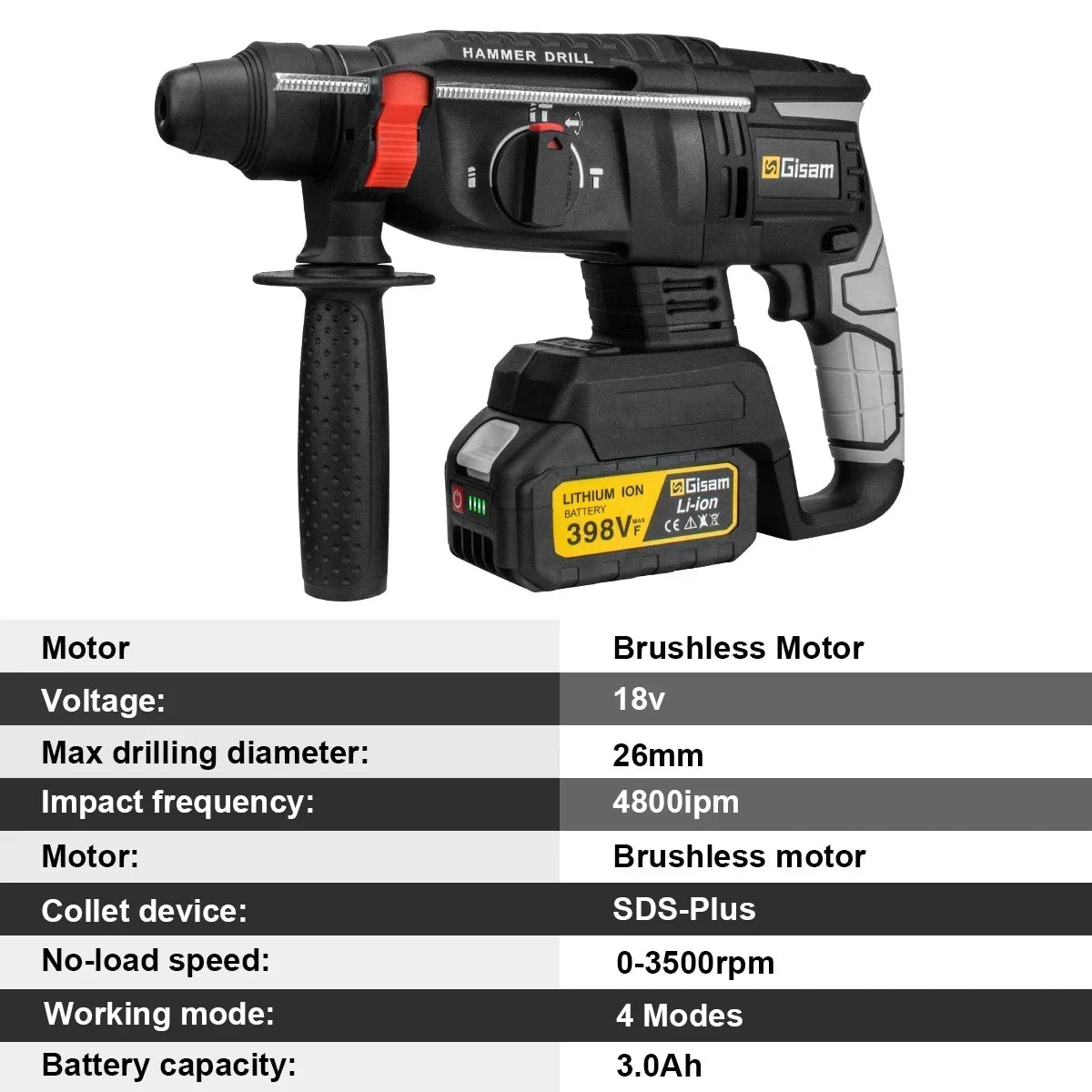 Gisam JV Brushless Electric Hammer Drill 26MM Multifunctional Cordless Rechargeable Screwdriver Tool For Makita 18V Battery Pins