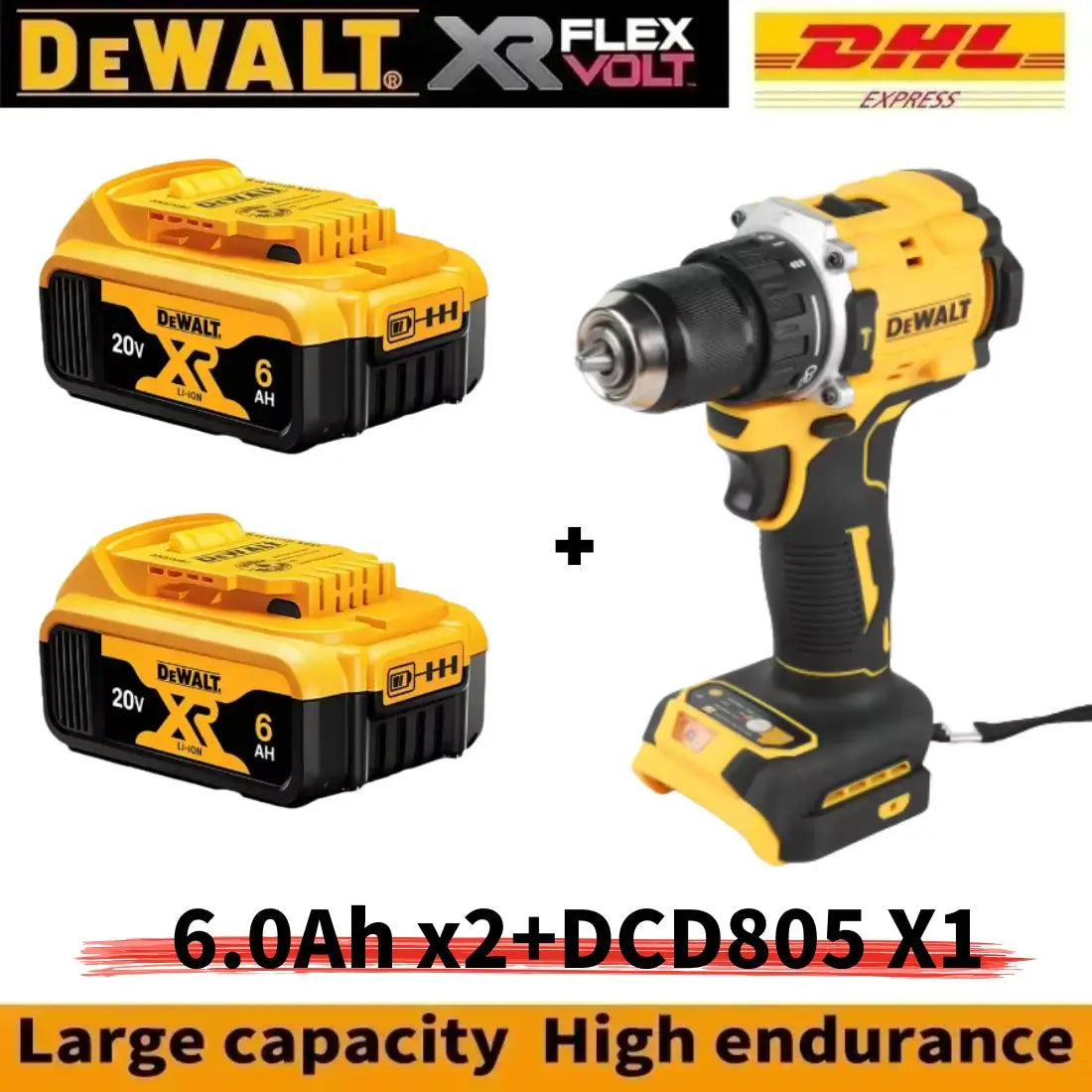 DEWALT Drill and Battery Combo 18V 20V Max Lithium Battery 20V Rechargeable Brushless Compact Electric Screwdriver Hand Drill Impact Drill DCD805