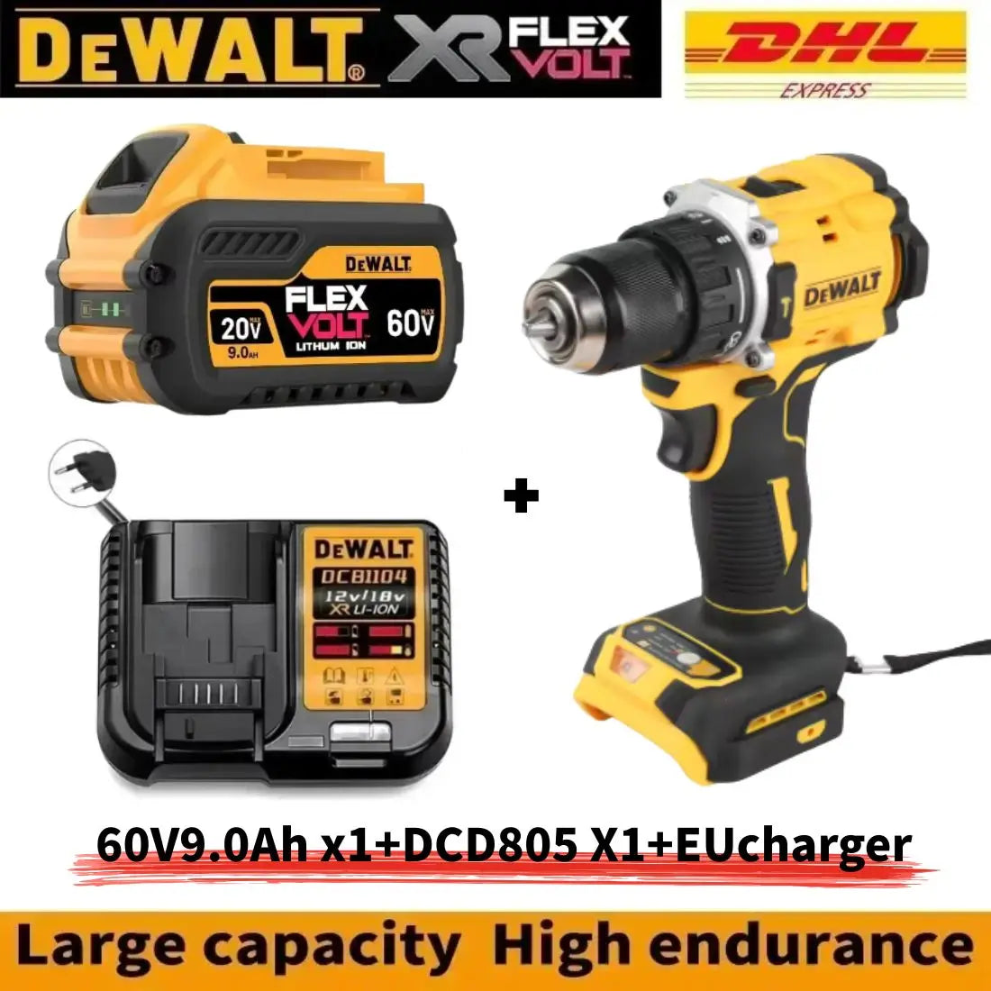 DEWALT Drill and Battery Combo 18V 20V Max Lithium Battery 20V Rechargeable Brushless Compact Electric Screwdriver Hand Drill Impact Drill DCD805