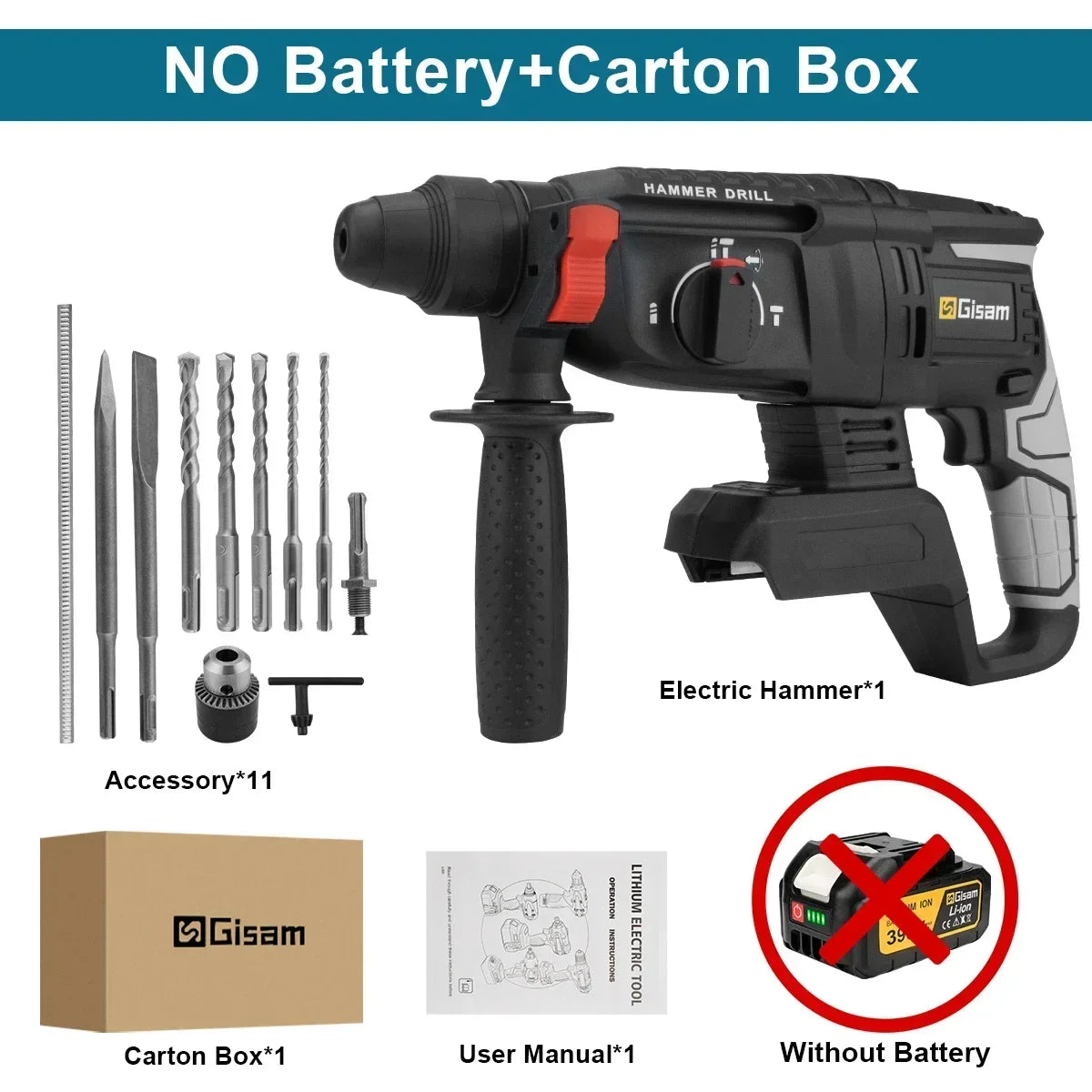 Gisam JV Brushless Electric Hammer Drill 26MM Multifunctional Cordless Rechargeable Screwdriver Tool For Makita 18V Battery Pins