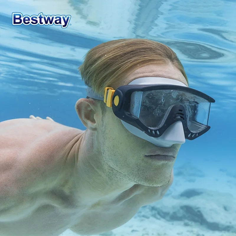 Bestway 22044 3 JV Colours/1 Swimming Goggle SetAdjustable Silicone Headband, Snorkelling Diving MaskPanoramic HD Swimming Mask