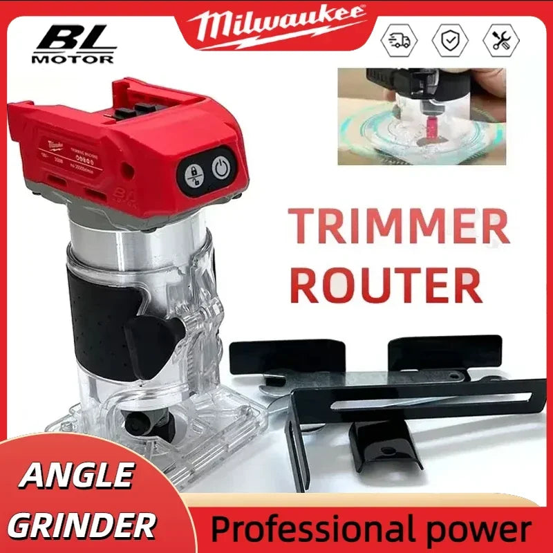 Milwaukee 18V Brushless Electric Router Trimmer Cordless Carpenter Milling Engraving Slotting Machine Carpenter Tool for 18v Battery