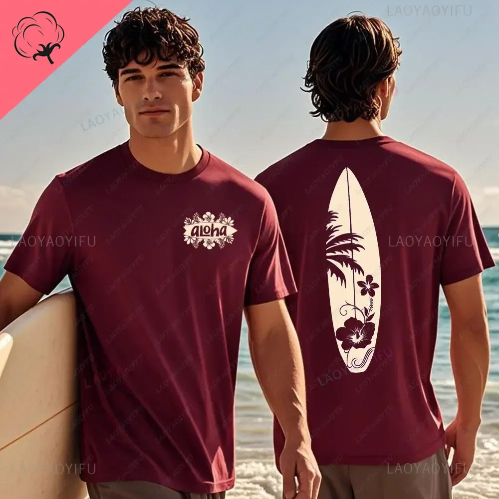 Hawaiian Traditions North Shore JV Printed Hawaii Surfing Men Women White High Qulaty Cotton T-shirt Comfortable Beach-style Surf Tee Tops