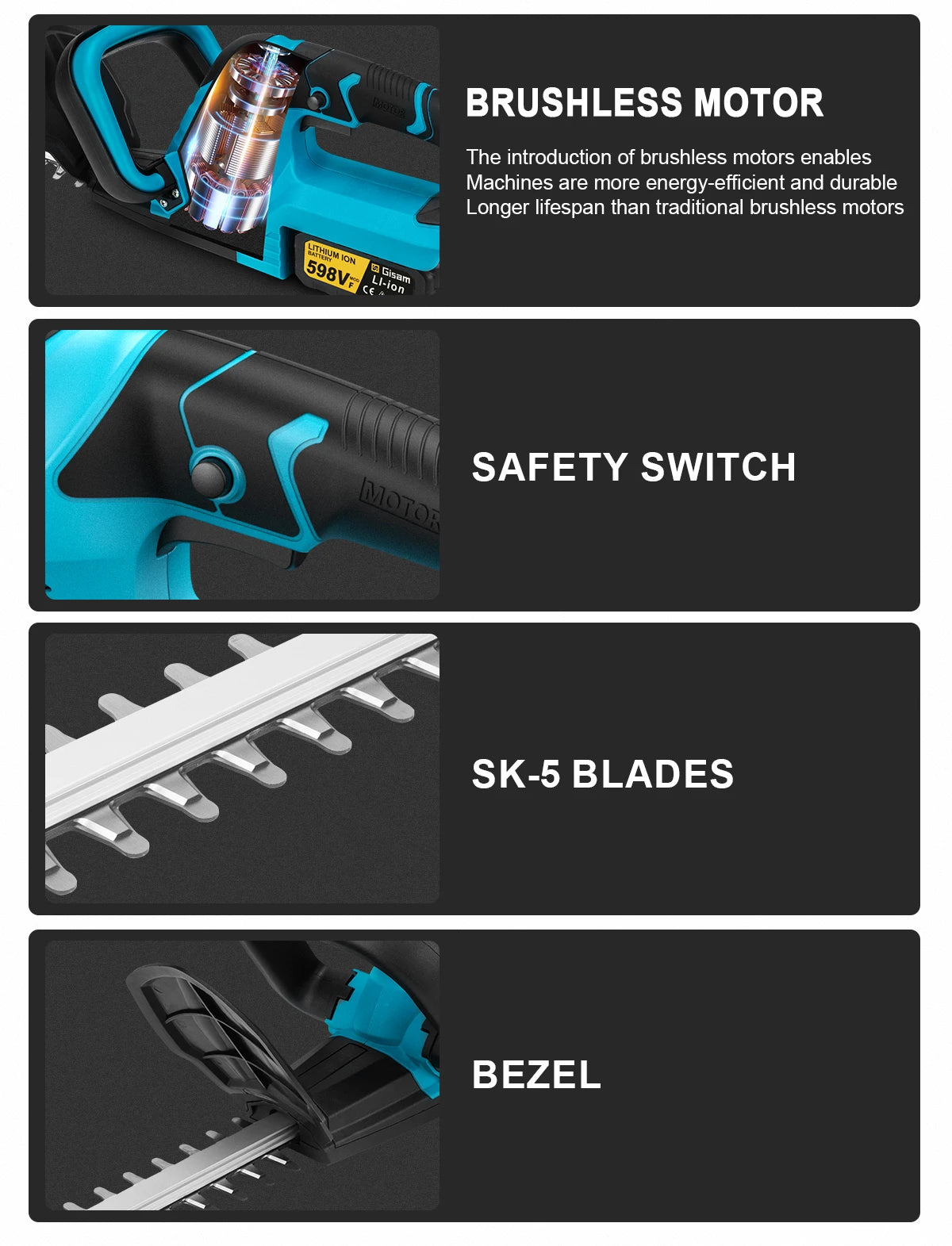 Makita Compatible 18V JV Gisam 20000RPM Brushless Electric Hedge Trimmer Lawn Mower Garden Landscaping Hedge Pruner Trimmer For Makita 18V Battery Pin