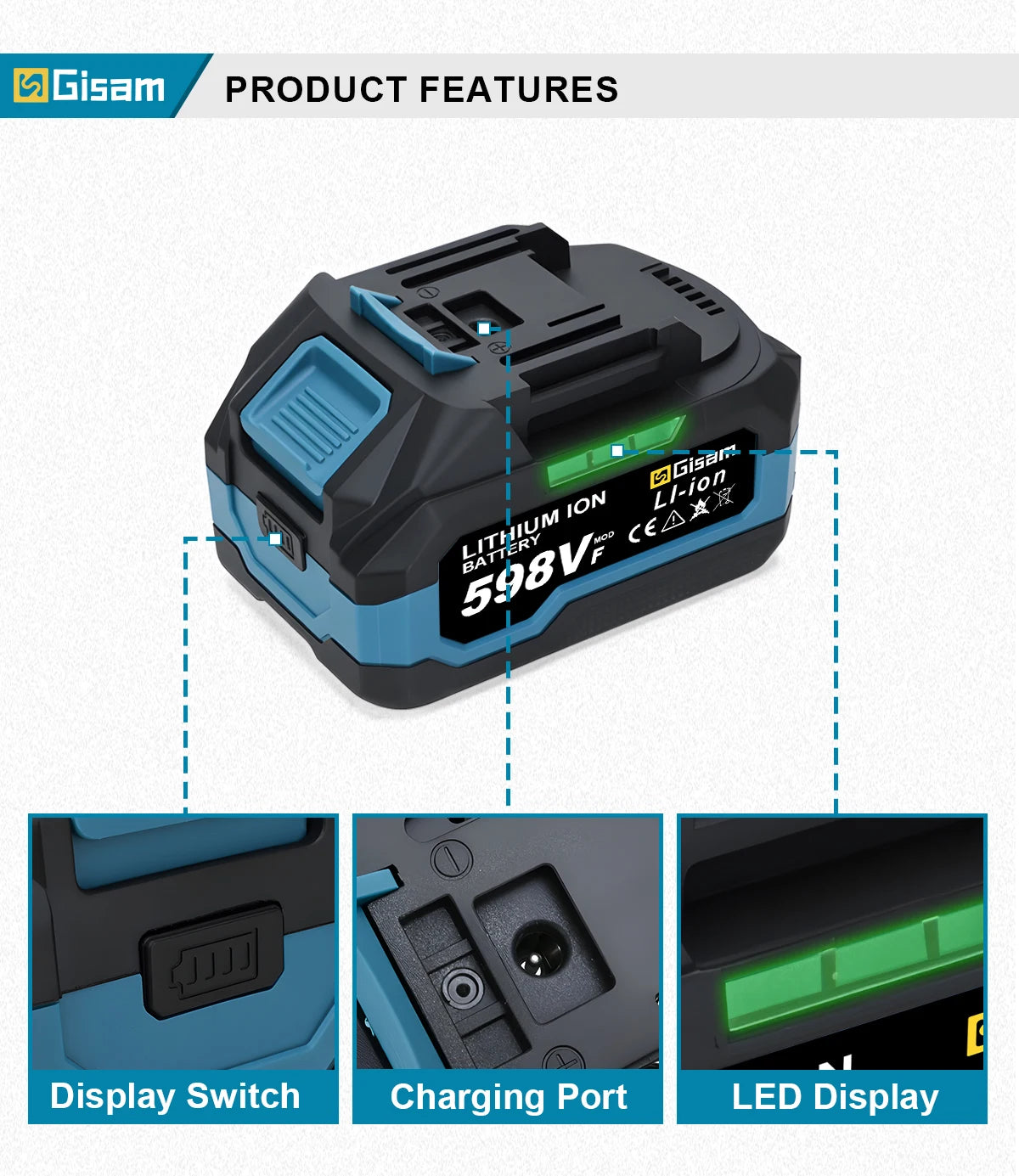 Makita Compatible 18V Gisam Rechargeable Battery 4.0AH 6.0AH Power Tool Lithium battery Led indicator batteries Pack For Makita 18v Battery Pins