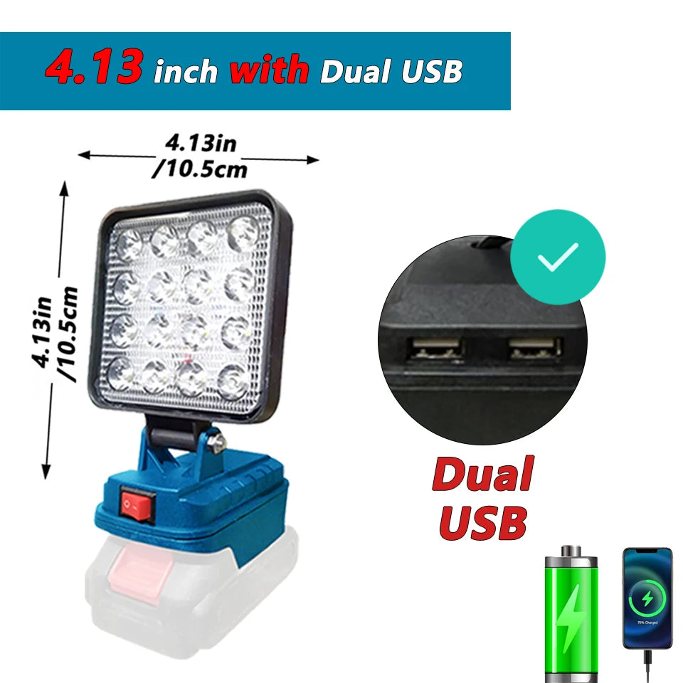 Makita Battery Compatible 14.4V-18V Li-ion Battery Lantern with 2x USB portsOutdoor Flashlight 4 Inch Cordless LED Work Light Camping Lamp Emergency Lighting