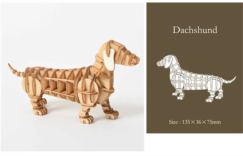 Model JV DIY 3D Wooden Puzzle Model Animal Montessori Toys for Children Crafts Dachshund Skeleton Assembly Gift Set for Kids Adults Teens