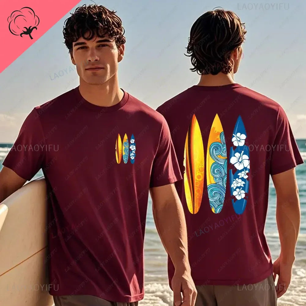 Hawaiian Traditions North Shore JV Printed Hawaii Surfing Men Women White High Qulaty Cotton T-shirt Comfortable Beach-style Surf Tee Tops