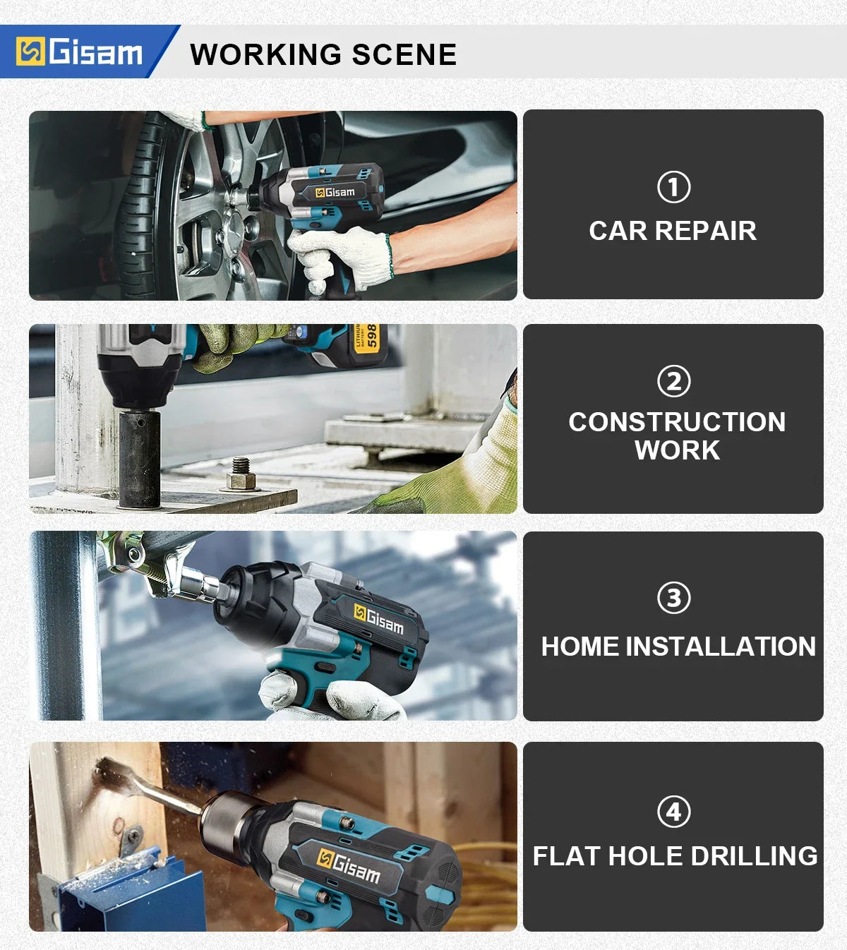 Makita 18V compatible Gisam 1800N.M Torque Brushless Electric Impact Wrench 1/2 inch Screwdriver Cordless Wrench Power Tool For Makita 18V Battery pin
