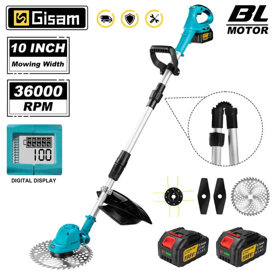 Makita Compatible 18V Gisam 10Inch Brushless Electric Lawn Mower 36000RPM Grass Trimmer Length Adjustable Garden Power Tool For Makita 18V Battery Pin