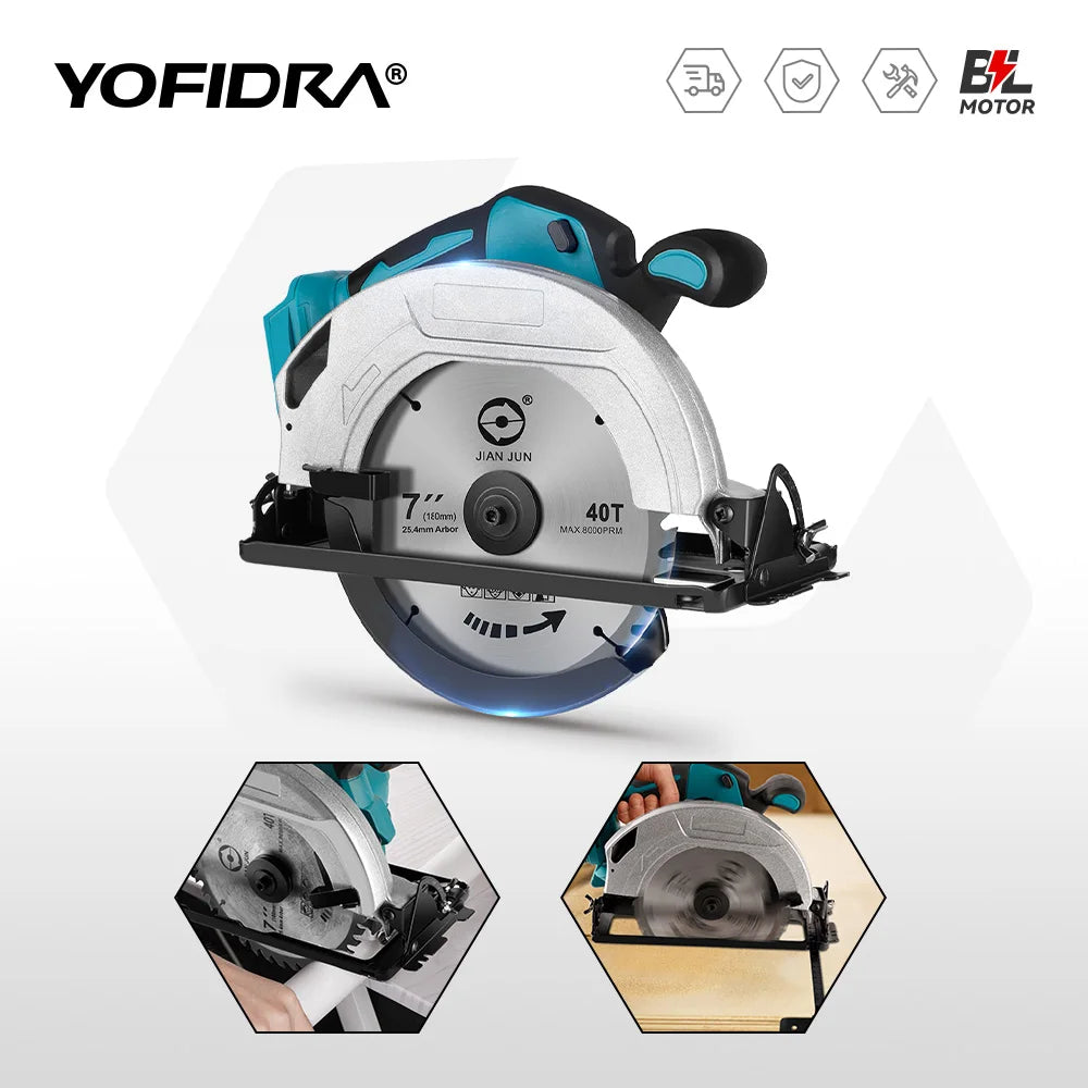 Makita Compatible 18V JV 7 Inch 180mm Brushless Circular Saw 10800Rpm 3 Saw Blade Efficient  Woodworking Cutting Power Tool For Makita 18V Battery Pin