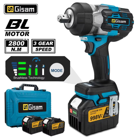 Makita 18V compatible Gisam 2800N.M Torque Brushless Electric Impact Wrench 1/2 inch Screwdriver Cordless Wrench Power Tool For Makita 18V Battery Pin