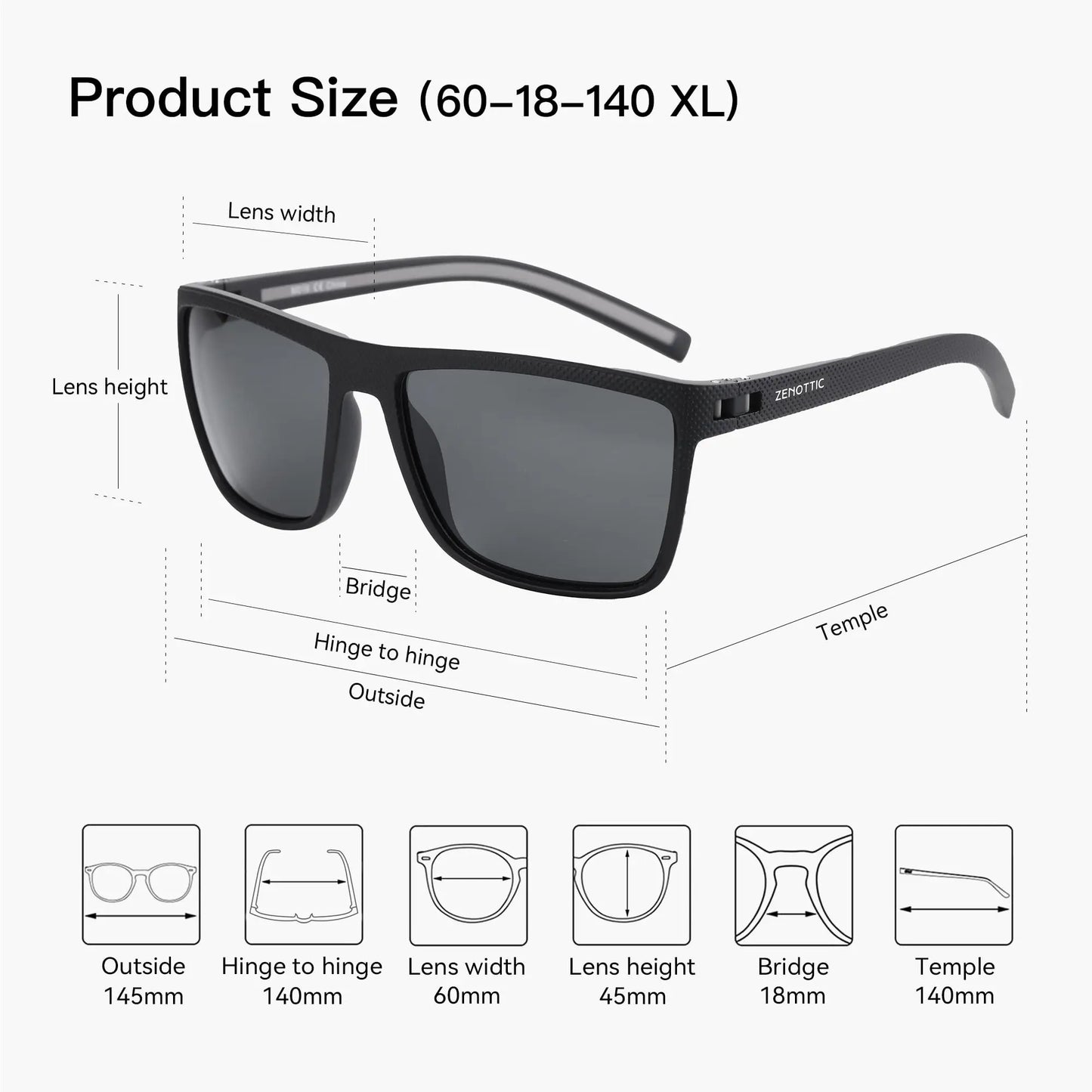 ZENOTTIC JV Retro Square Polarized Sunglasses Fashion Shade Women Men Ultra light TR90 Frame UV400 Protection Classics Sun Glasses