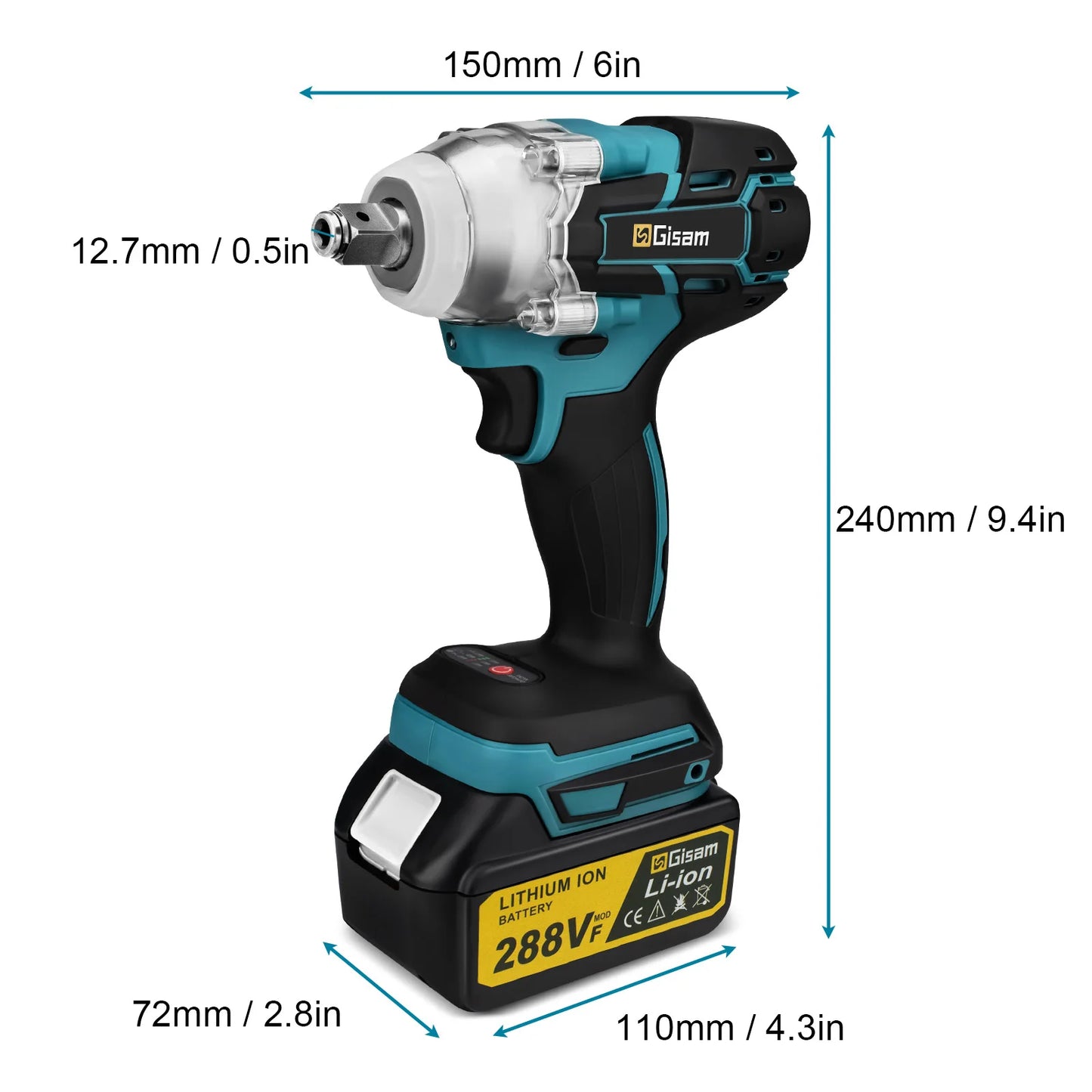 Makita 18V compatible Gisam 520N.M Brushless Electric Impact Wrench Cordless Electric Wrench 1/2inch for Makita 18V Battery Pin Screwdriver Power Tool