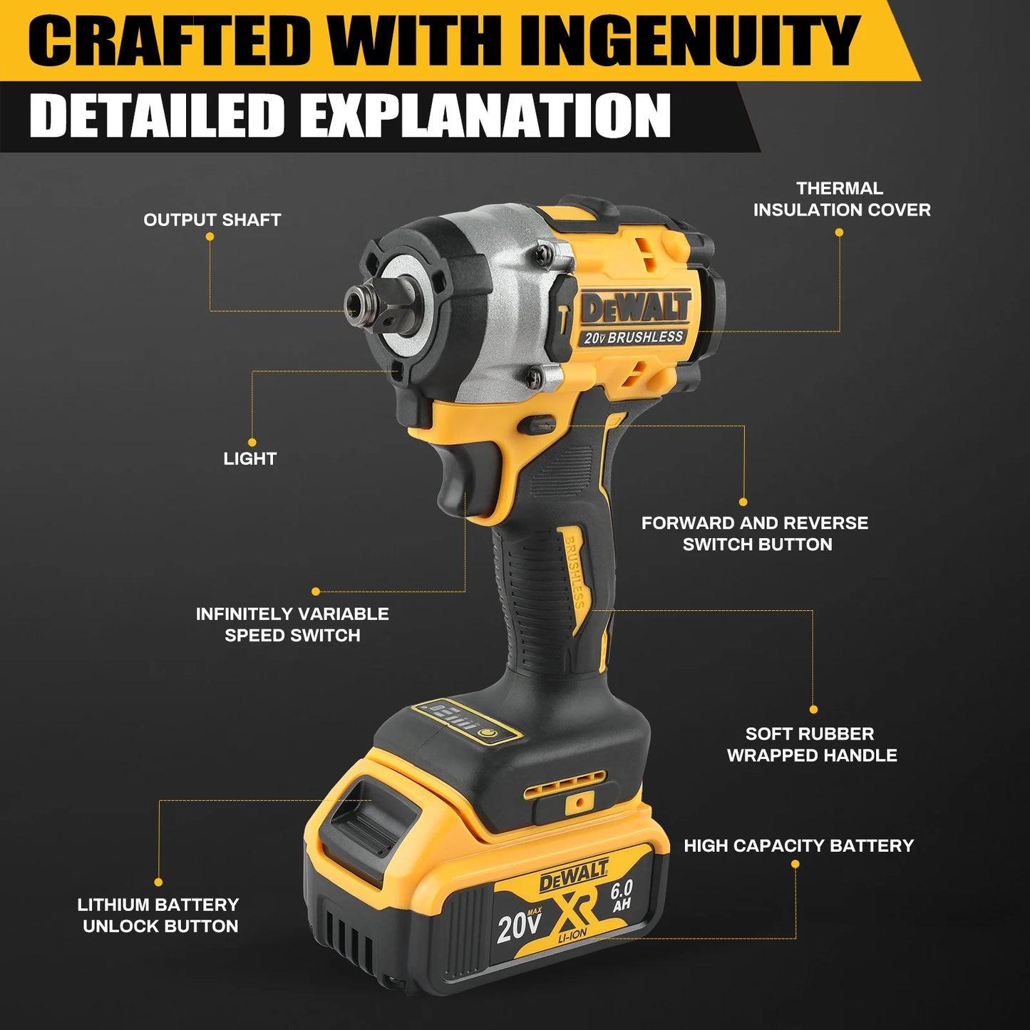 Dewalt 18V 20V Max DCF921 Impact Wrench with 6.0Ah battery and Charger