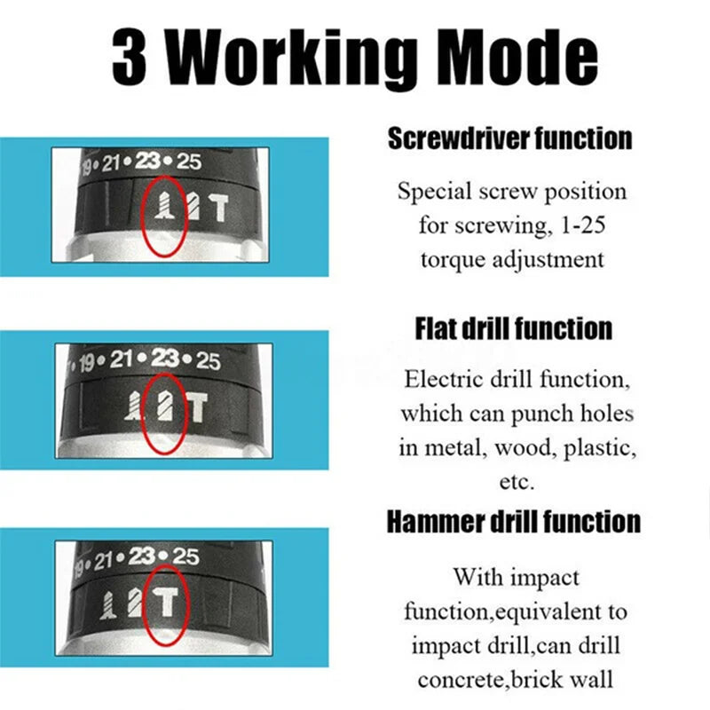 Makita Compatible 18V JV Gisam Cordless Impact Drill set with 2x batteries and charger Electric Screwdriver Rechargeable Handheld Hammer Drill Power Tool 25+3 Torque Driver Li-ion Battery