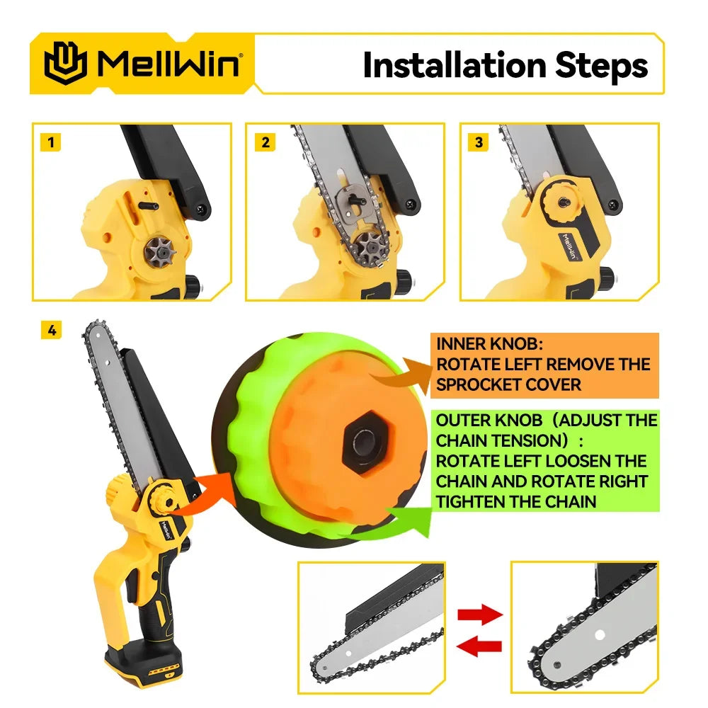 Makita Compatible 18V MELLWIN 4500W 8 inch Brushless Electric Pruning Saw Cordless Rechargeable Woodworking Saw Power Tool For Makita 18V Battery Pin