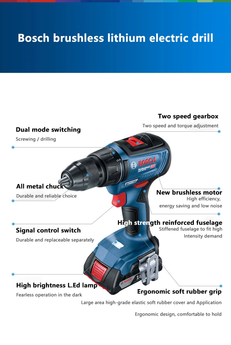 BOSCH GSR 18V-50 Brushless Cordless Drill Driver 18V Professional Power Tools Bosch Original Electrical Screwdriver GSR18V-50