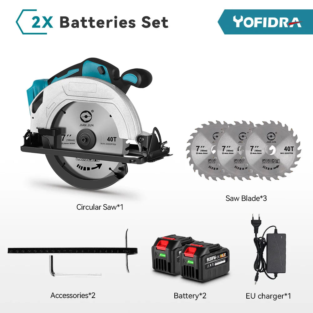 Makita Compatible 18V JV 7 Inch 180mm Brushless Circular Saw 10800Rpm 3 Saw Blade Efficient  Woodworking Cutting Power Tool For Makita 18V Battery Pin