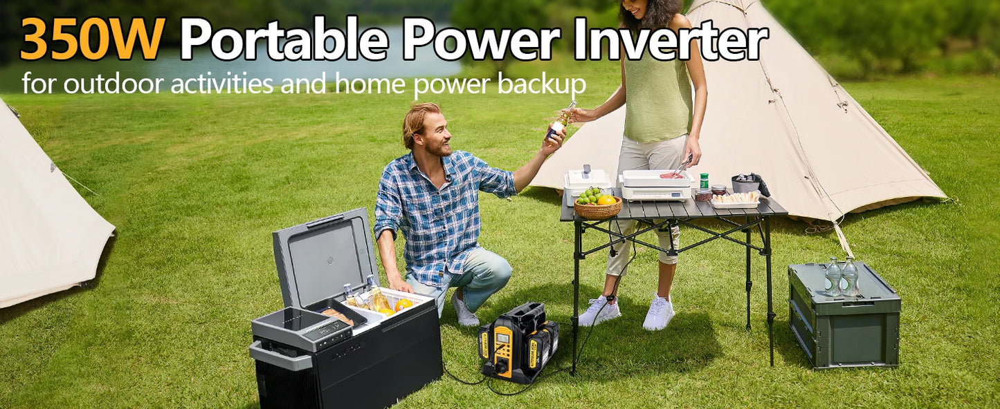 DeWalt Compatible 18V 20V Max JV 350W Output Portable Inverter for Dewalt 20V Max Battery Power Supply Source to AC 120V/220-230V Converter for Camping Emergency