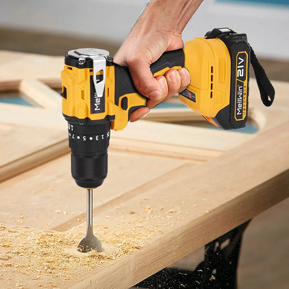 Makita Compatible 18V MELLWIN 13MM 25+3 Brushless Electric Hammer Drill Handheld Cordless Flat Drill Screwdriver Power Tools For Makita 18VBattery Pin