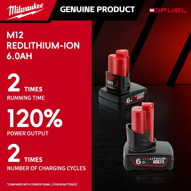 Milwaukee m12 12v battery M12B6 6.0AH 6000mAh 48-11-2402 48-11-2411rechargeable portable Milwaukee M12 battery