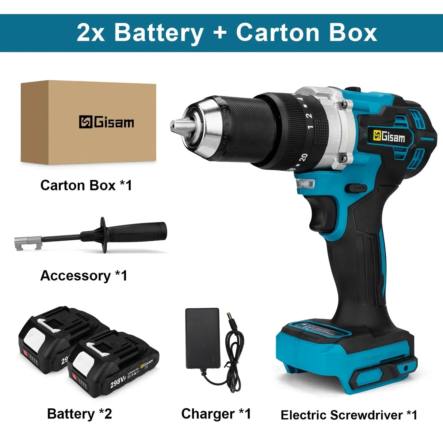 Makita Compatible 18V Gisam 650NM Brushless Electric Impact Drill 13MM Chuck Driver Cordless Electric Screwdriver Tool for Makita 18V Battery Pins