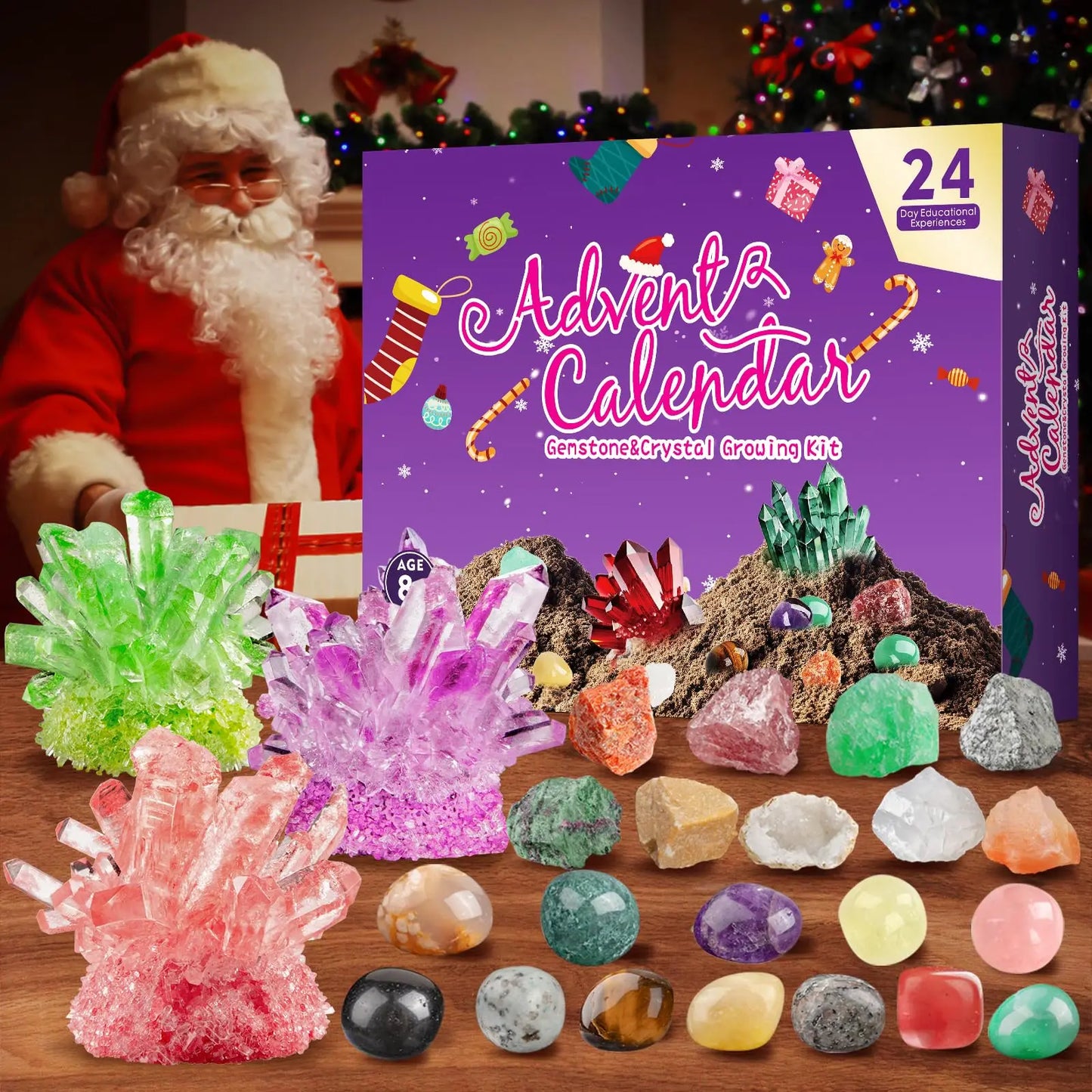 Crystal Growing Kit JV Advent Calendar 2025 24 Days Crystal Gemstones Minerals Rocks & Fossils Advent Calendars Gift for Kids