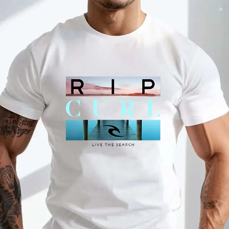 Selling Rip Live The Search Beauty Curl Logo Men Motorcycle T-Shirt Amazing Quality Top Tees Male New T Shirts